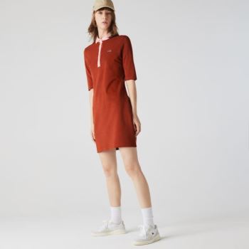 Lacoste Premium Cotton Piqué Polo Dress Dámské - Šaty Hnědé / Růžové | CZ-Bn32oS